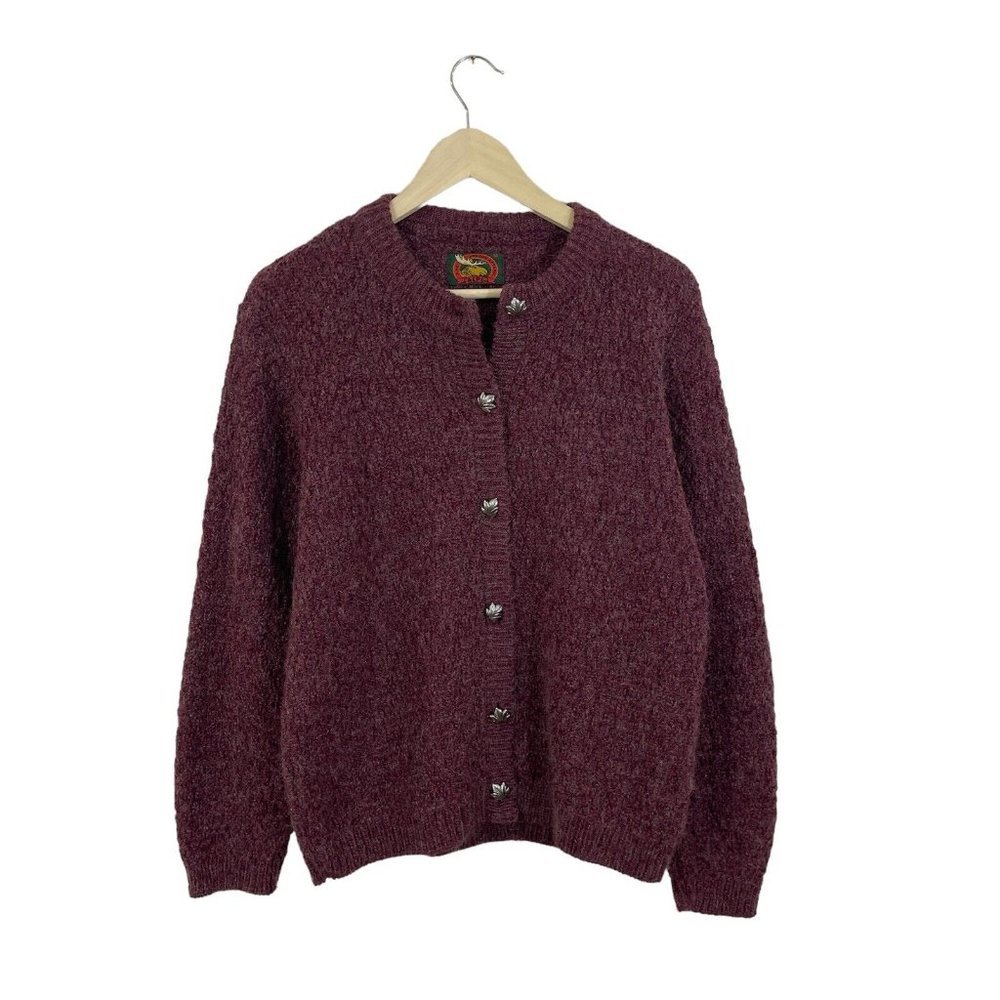 Alps Medium Leaf Button Sweater Cardigan Wool Mohair Blend Red USA Made Womens